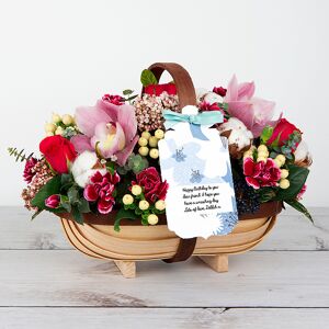 www.flowercard.co.uk Dutch Roses and Pink Orchids with Berries and Carnations Flower Trug