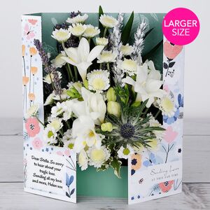 www.flowercard.co.uk Sympathy Flowers with White Fressais, Dried Lavender, Blue Eryngium, Silver Wheat and Chico Palm