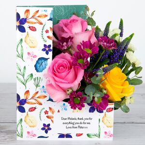 www.flowercard.co.uk Flowercard with Purple Veronica, Pink Roses, Lemon Statice and Eucalyptus