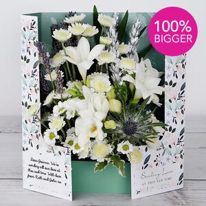 www.flowercard.co.uk Personalised Sympathy Flowers with Chrysanthemums, White Freesias, Dried Lavender, Silver Wheat, Chico Palm and Pittosporum