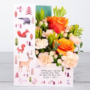 www.flowercard.co.uk Lowlands Roses and Peach Hypericum with Waxflower and Tillandsia Flowercard