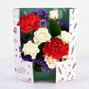 www.flowercard.co.uk King Charles' Coronation Celebration Flowers with White Spray Roses, Carnations, Ruscus Leaf and Statice