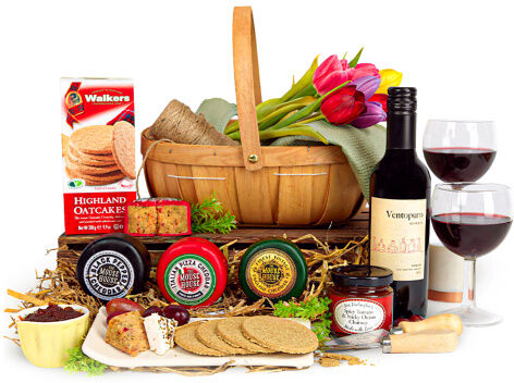 Prestige Hampers Prestige Flowers - Cheese and Wine Gift Hamper Basket UK - Cheese Gift Hampers UK - Cheese Gift Hamper Delivery UK - Cheese Gift Baskets - Gift Basket