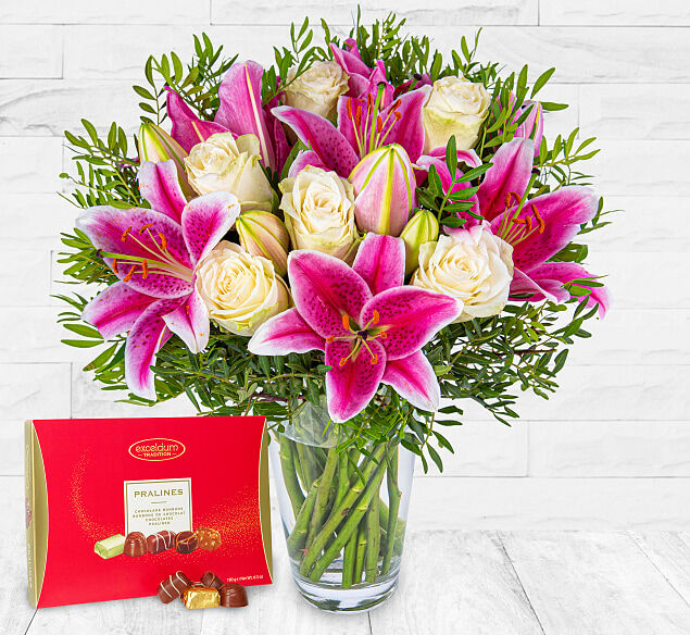 123 Flowers Classic Roses and Lilies & Chocs