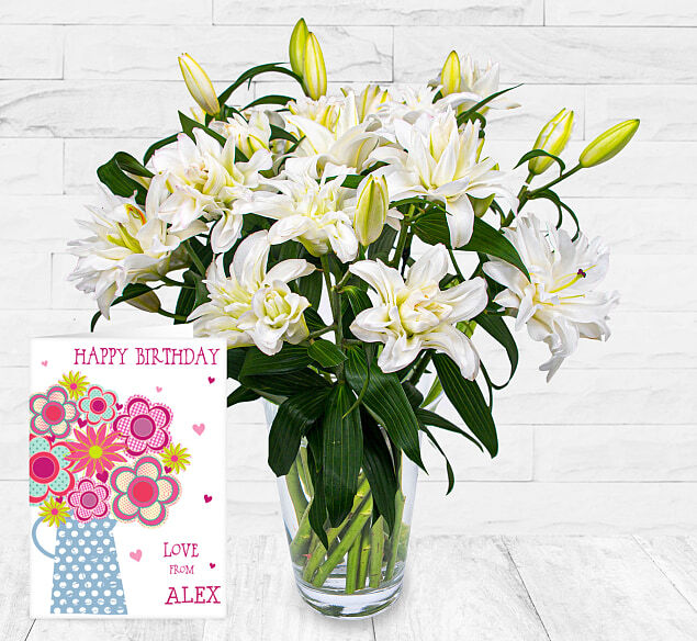 123 Flowers Double-Flowering Lilies & Card