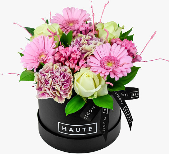 Haute Florist Pretty Pastels - Hat Box Flowers - Hat Box Flower Delivery - Luxury Hat Box Flowers - Mini Hat Box Flowers - Luxury Flowers