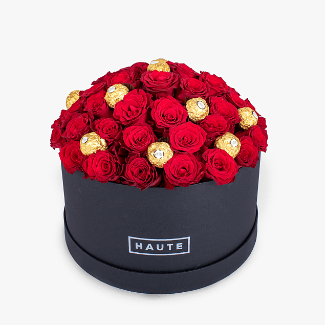 Ferrero Rose Hat Box - Hat Box Roses - Red Roses Hat Box - Luxury Red Roses - Red Roses - Haute Florist