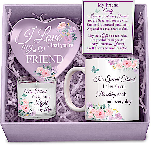 The Bradford Exchange My Friend, I Love You Purple Personalized Gift Box Set With Mug, Trinket Tray And Soy Candle - Personalized Jewelry