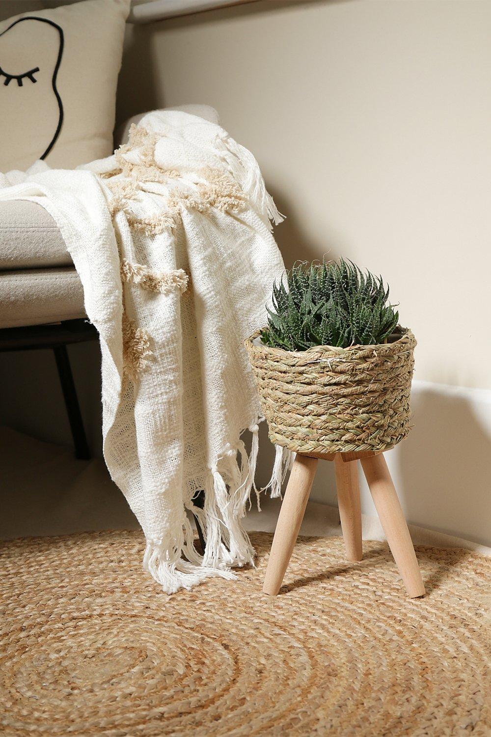 Boohoo Basket Planter On Legs- Beige  - Size: ONE SIZE