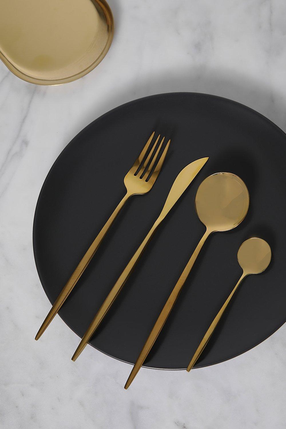 Boohoo Gold Cutlery 4 Pc Set  - Size: ONE SIZE