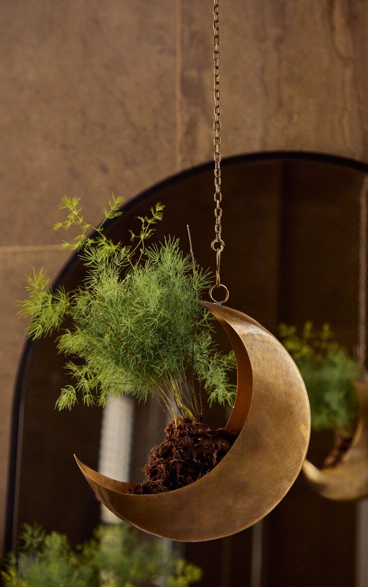 PrettyLittleThing Gold Celestial Moon Hanging Planter  - Gold - Size: One Size
