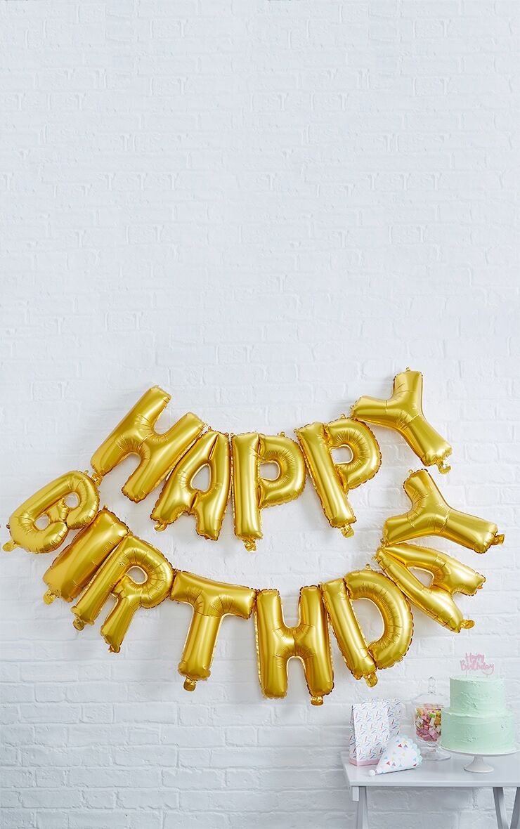 PrettyLittleThing Ginger Ray Gold Happy Birthday Balloon Bunting  - Gold - Size: One Size