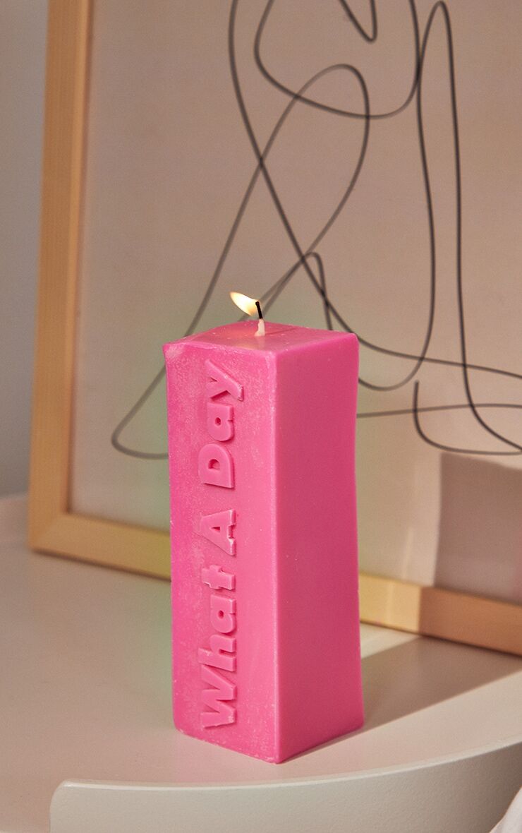 PrettyLittleThing Hot Pink What A Day Slogan Candle  - Hot Pink - Size: One Size