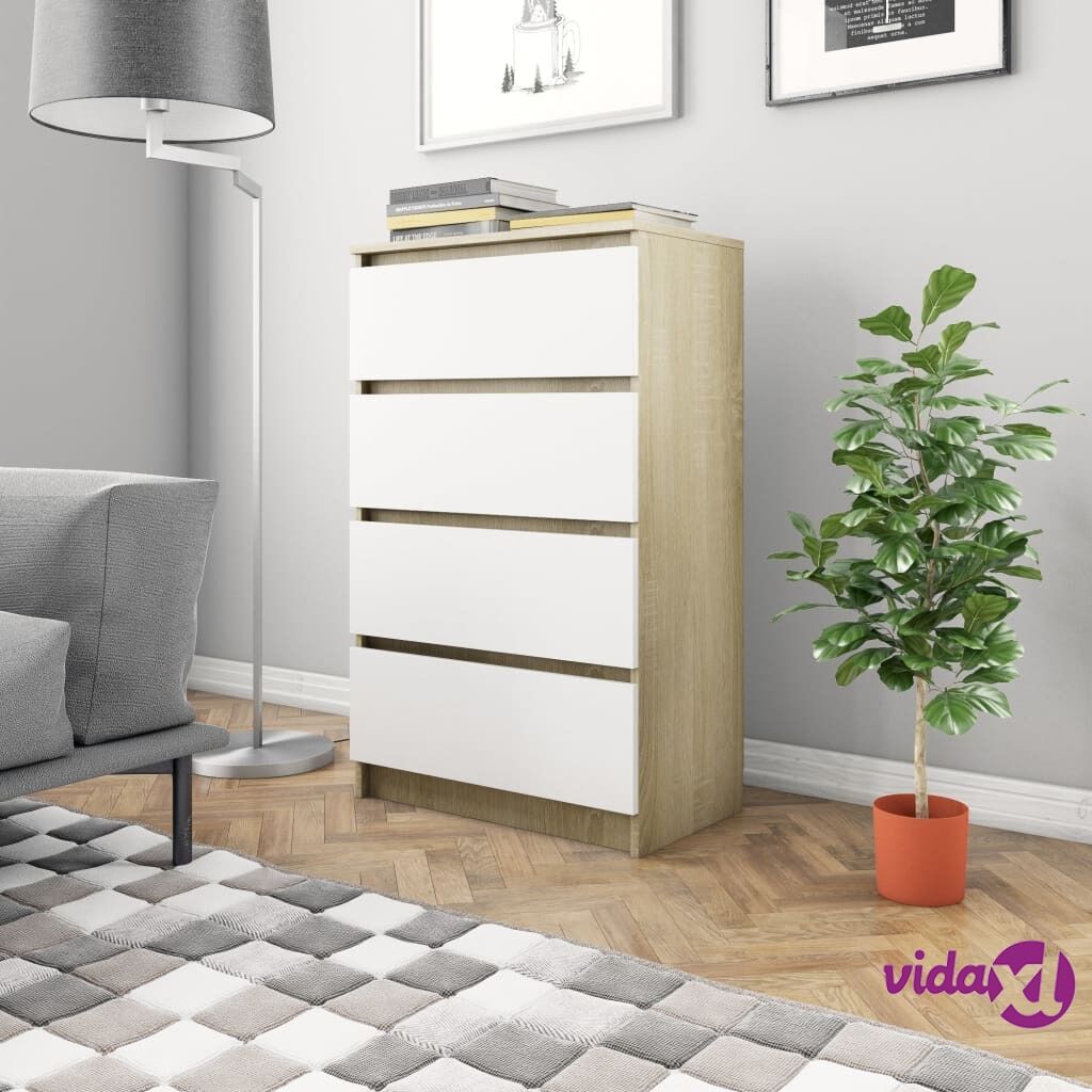 vidaXL Sideboard White and Sonoma Oak 60x35x98,5 cm Chipboard