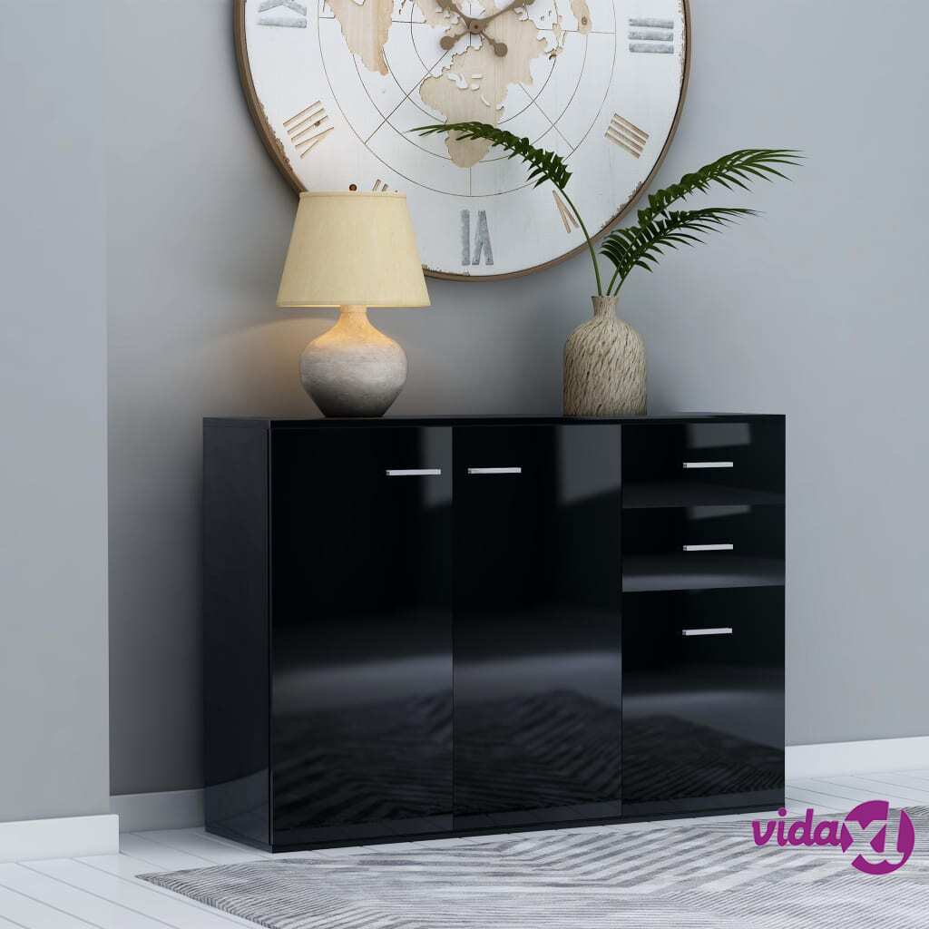 vidaXL Sideboard High Gloss Black 105x30x75 cm Chipboard