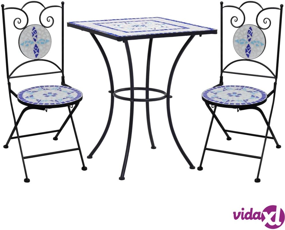 vidaXL 3 Piece Mosaic Bistro Set Ceramic Tile Blue and White