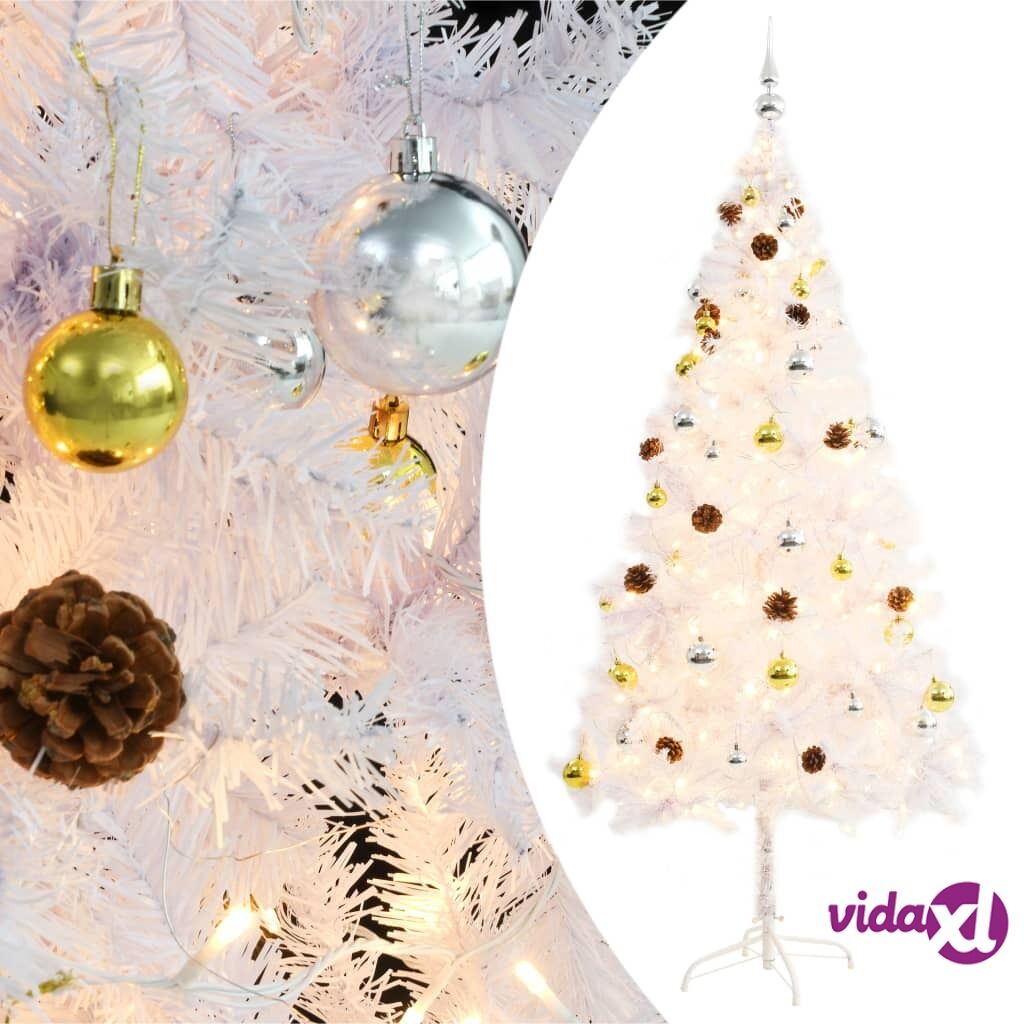 vidaXL Artificial Christmas Tree with Baubles and LEDs White 180 cm