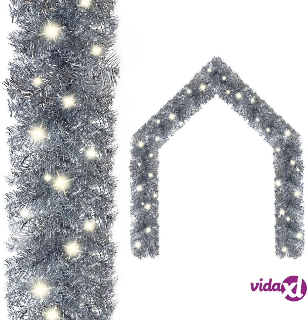 vidaXL Christmas Garland with LED Lights 10 m Silver