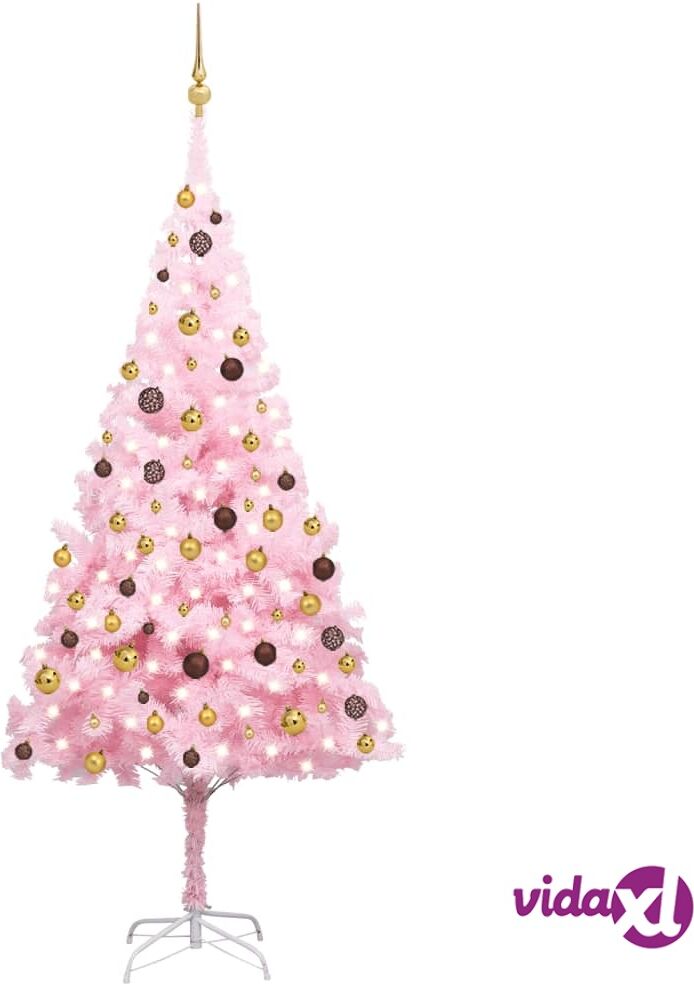 vidaXL Artificial Christmas Tree with LEDs&Ball Set Pink 240 cm PVC