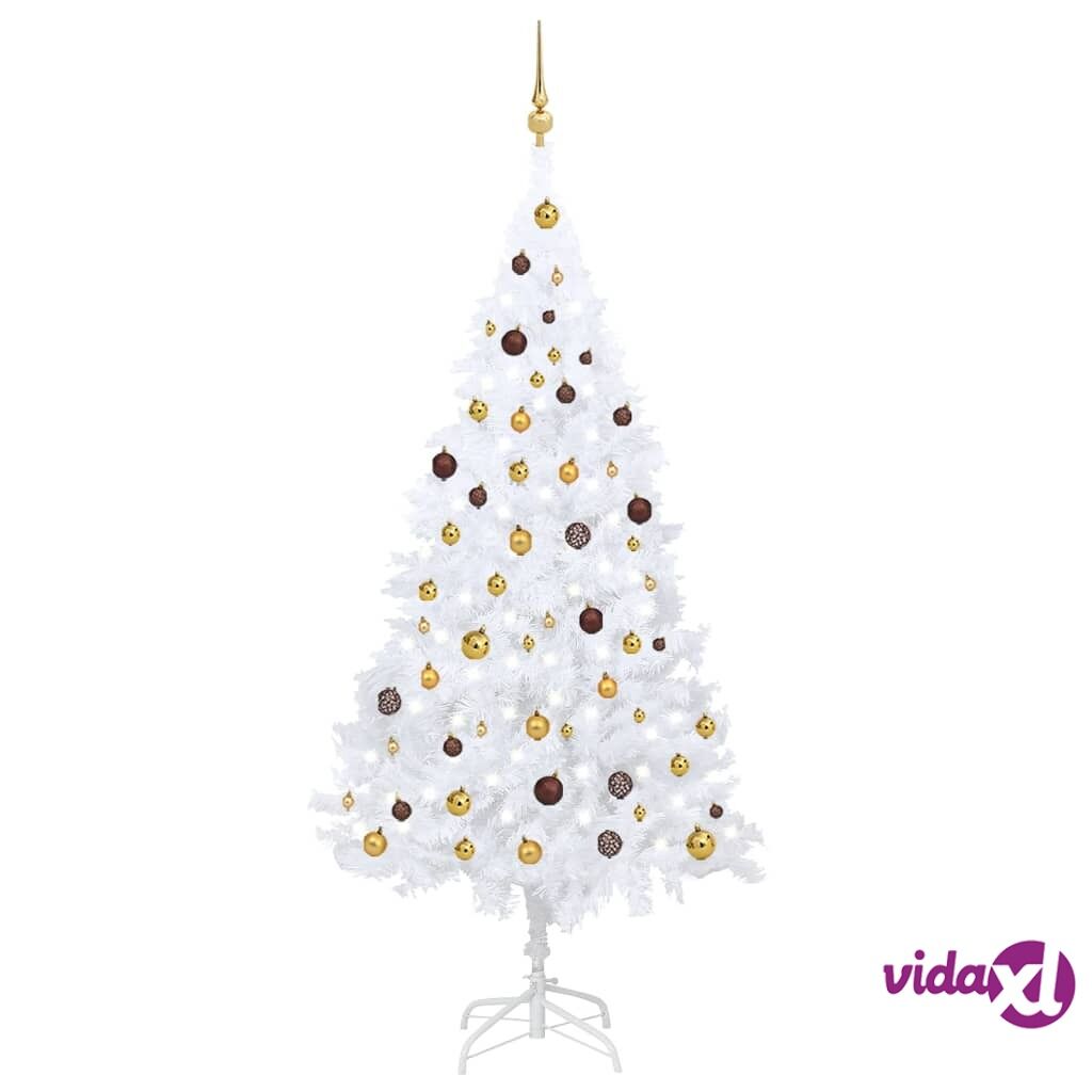 vidaXL Artificial Christmas Tree with LEDs&Ball Set White 210 cm PVC