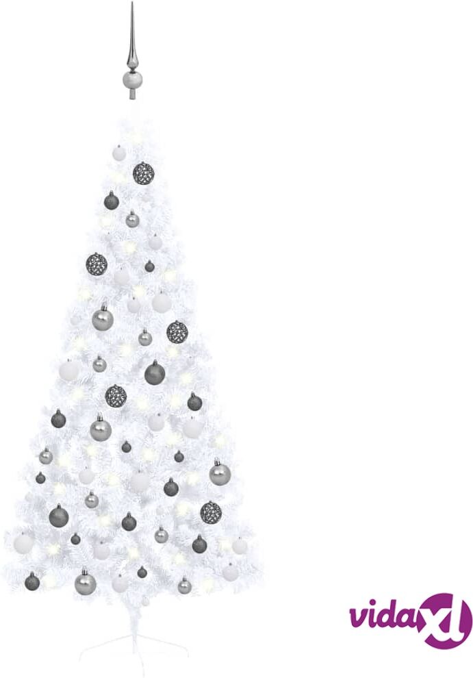 vidaXL Artificial Half Christmas Tree with LEDs&Ball Set White 180 cm