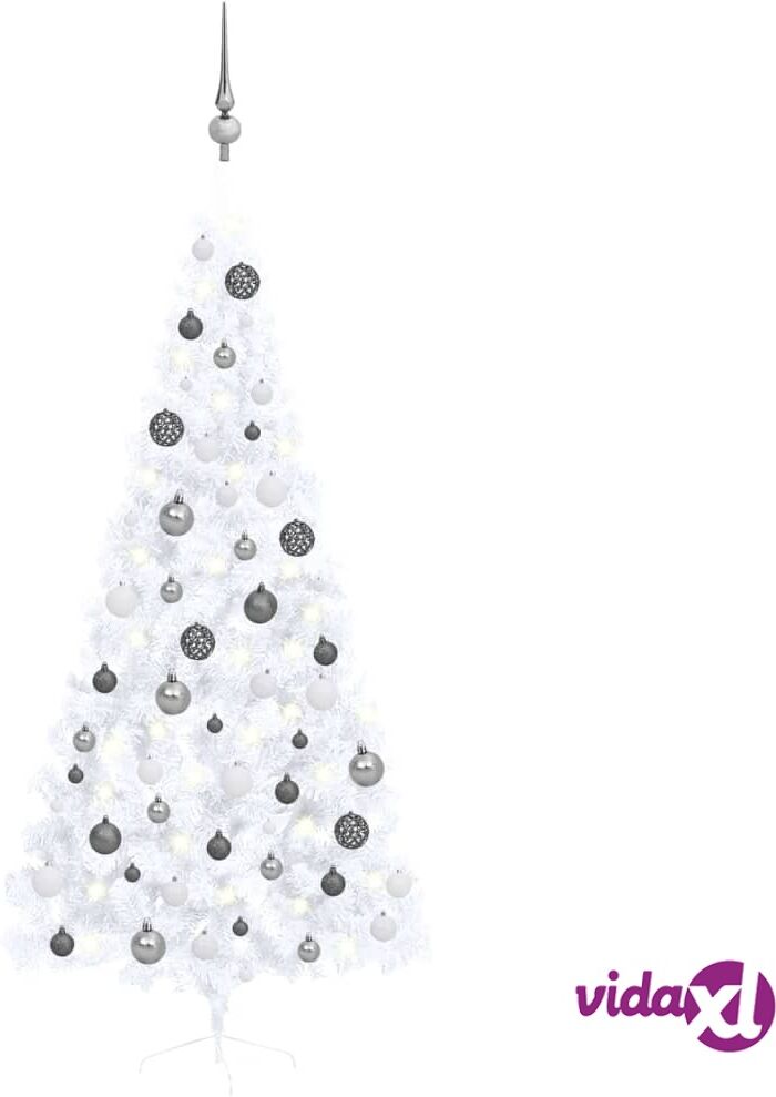 vidaXL Artificial Half Christmas Tree with LEDs&Ball Set White 210 cm