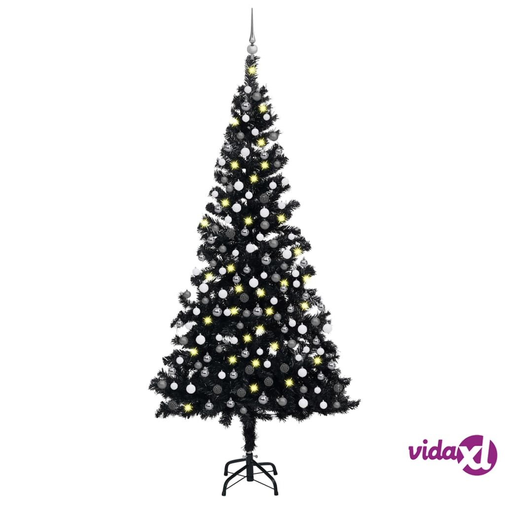 vidaXL Artificial Christmas Tree with LEDs&Ball Set Black 210 cm PVC