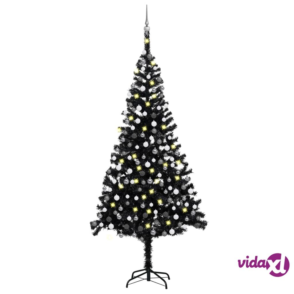 vidaXL Artificial Christmas Tree with LEDs&Ball Set Black 240 cm PVC