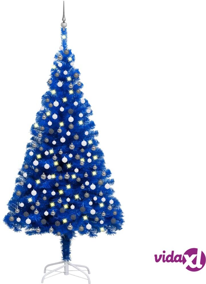 vidaXL Artificial Christmas Tree with LEDs&Ball Set Blue 210 cm PVC