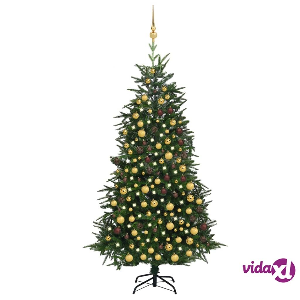 vidaXL Artificial Christmas Tree LEDs&Ball Set Green 210 cm PVC&PE