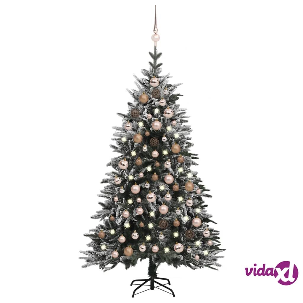 vidaXL Artificial Christmas Tree LED&Ball Set&Flocked Snow 150 cm PVC&PE