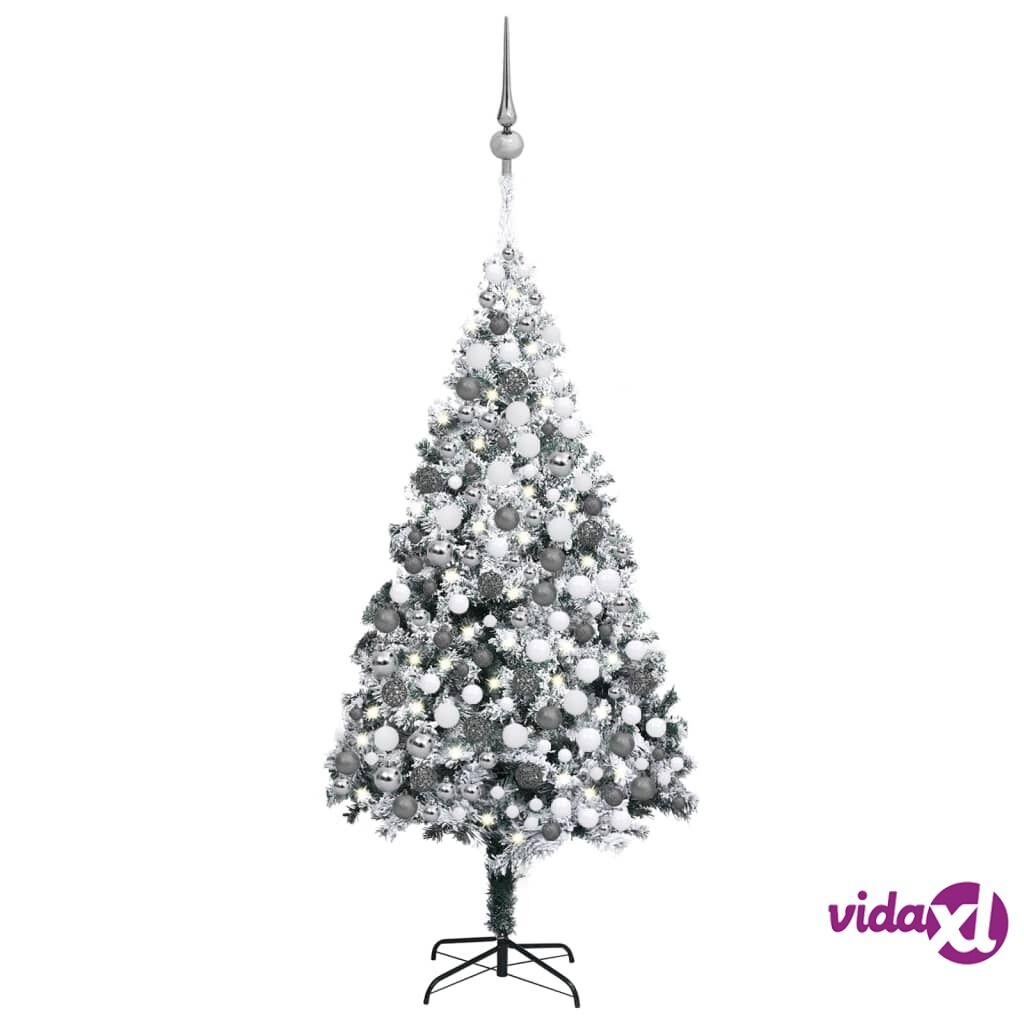 vidaXL Artificial Christmas Tree LEDs&Ball Set&Flocked Snow Green 300 cm