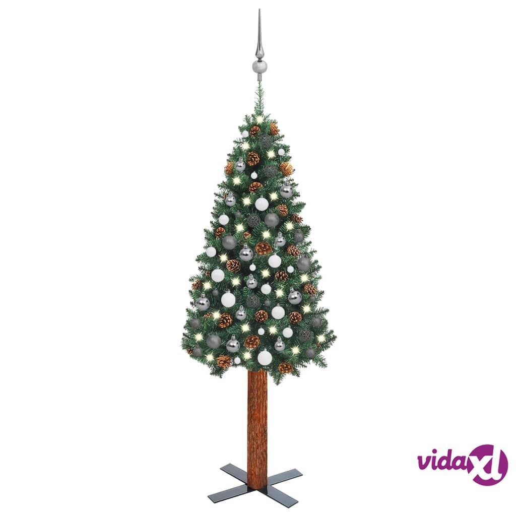 vidaXL Slim Christmas Tree with LEDs&Ball Set Green 150 cm PVC
