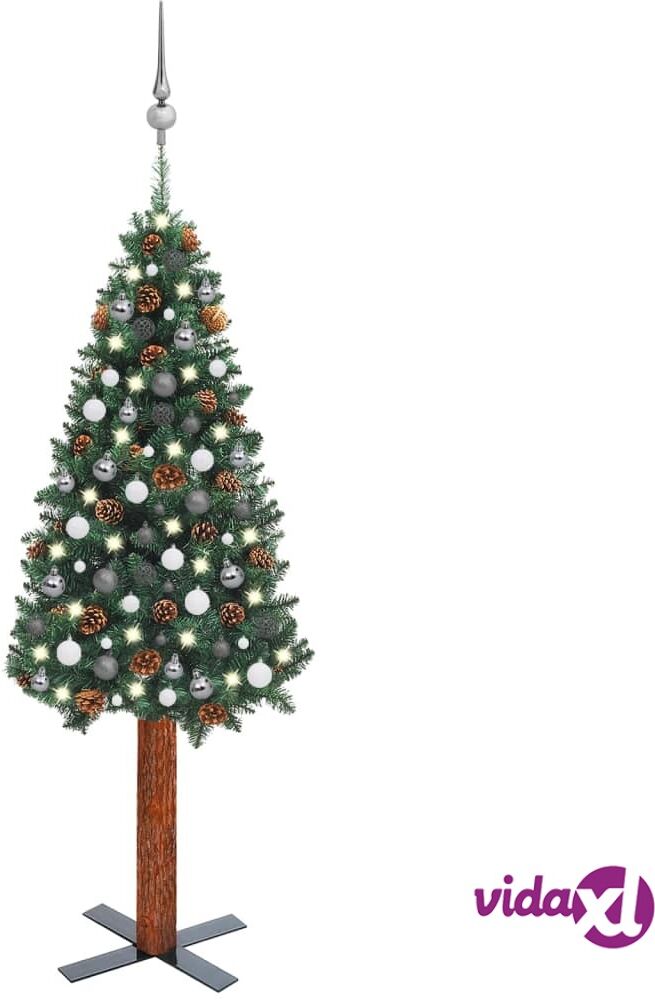 vidaXL Slim Christmas Tree with LEDs&Ball Set Green 180 cm PVC