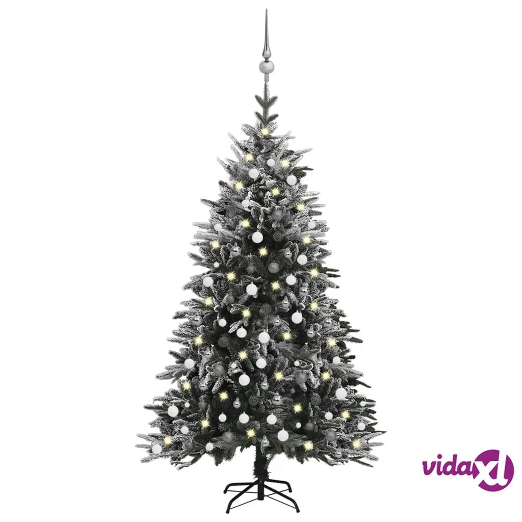 vidaXL Artificial Christmas Tree LED&Ball Set&Flocked Snow 240 cm PVC&PE