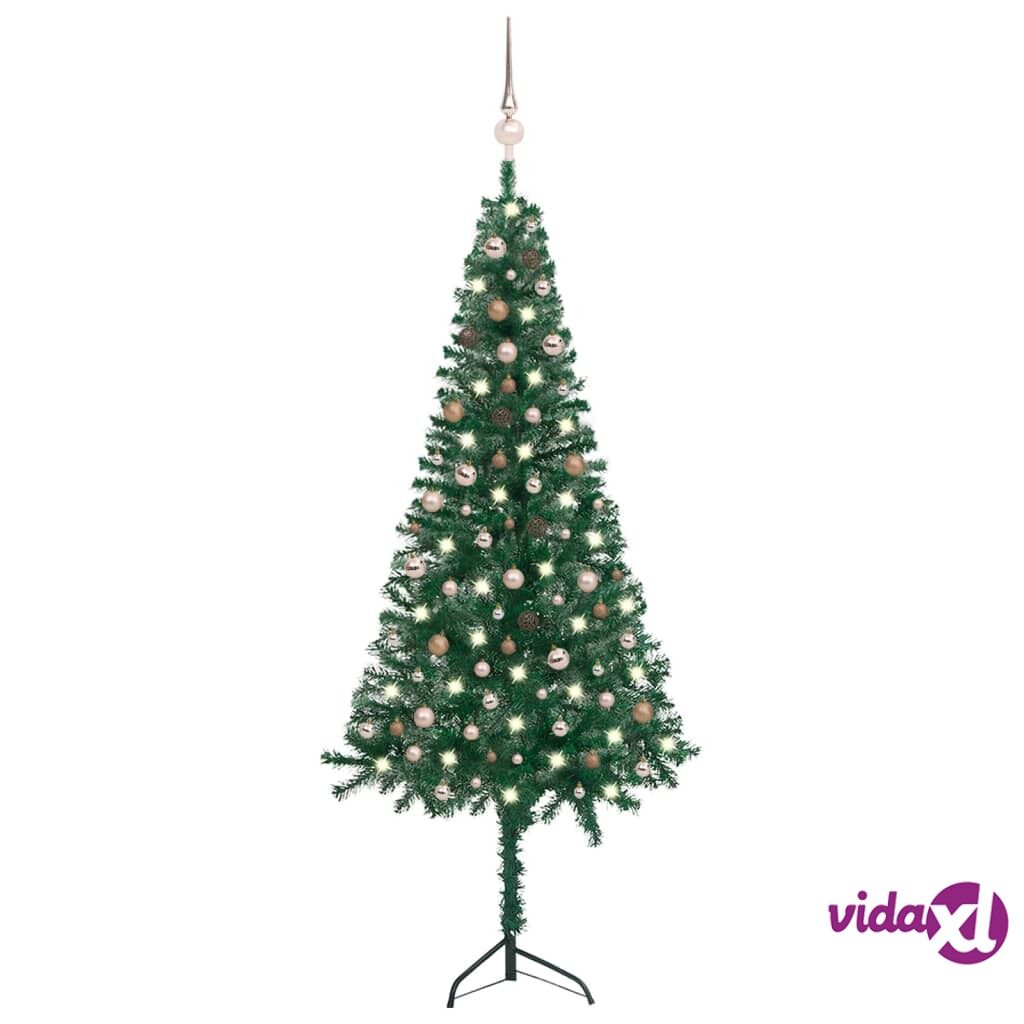 vidaXL Corner Artificial Christmas Tree LEDs&Ball Set Green 240 cm PVC