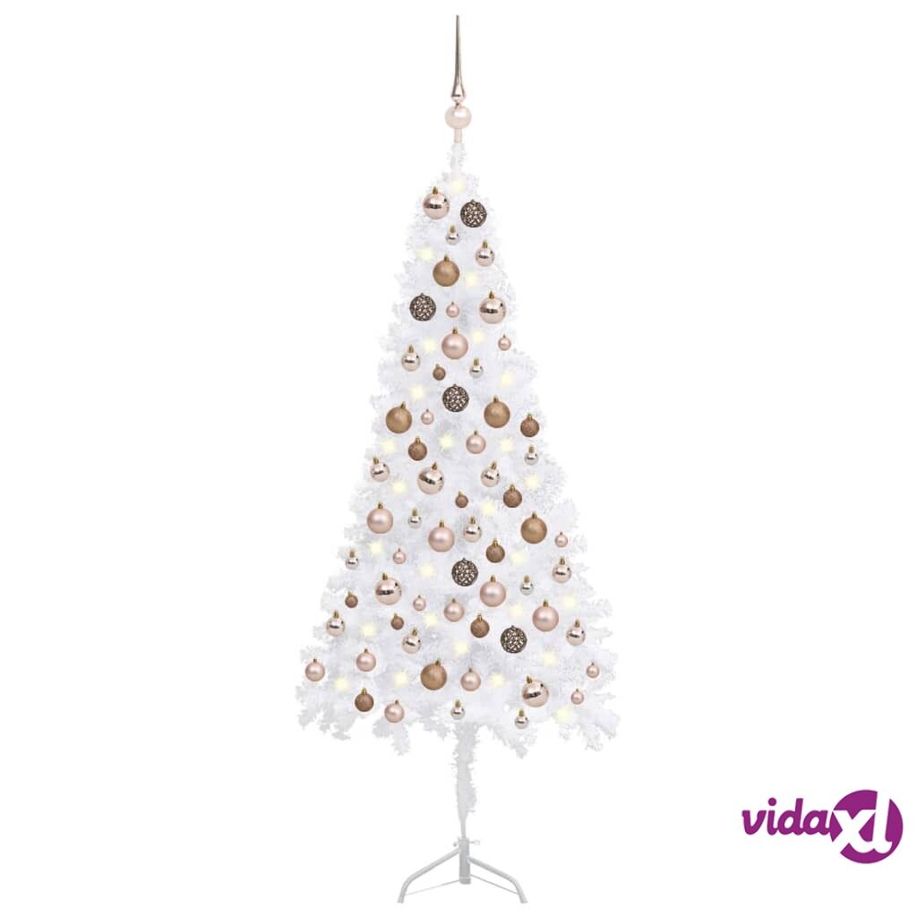 vidaXL Corner Artificial Christmas Tree LEDs&Ball Set White 120 cm PVC