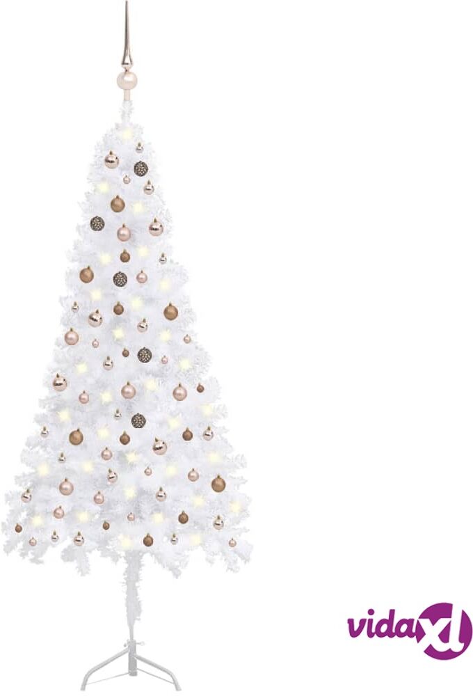 vidaXL Corner Artificial Christmas Tree LEDs&Ball Set White 240 cm PVC