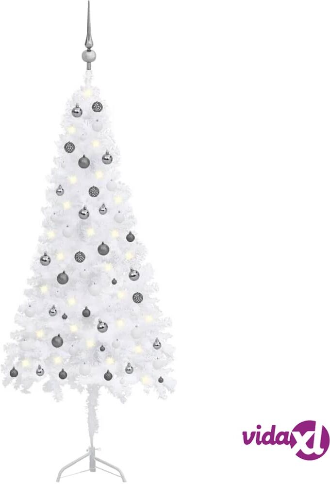 vidaXL Corner Artificial Christmas Tree LEDs&Ball Set White 210 cm PVC