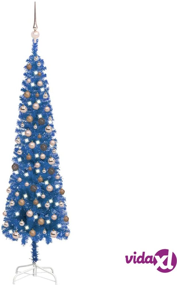 vidaXL Slim Christmas Tree with LEDs&Ball Set Blue 180 cm