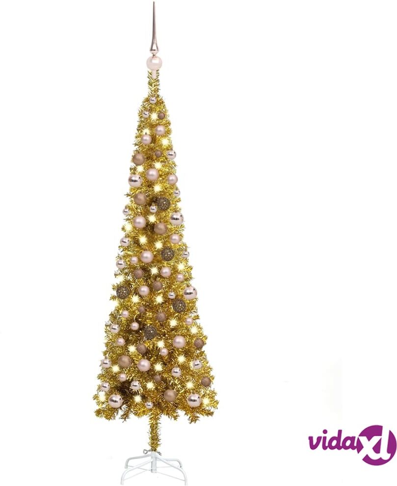 vidaXL Slim Christmas Tree with LEDs&Ball Set Gold 120 cm