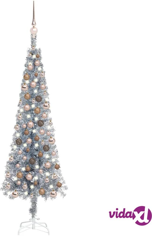 vidaXL Slim Christmas Tree with LEDs&Ball Set Silver 120 cm