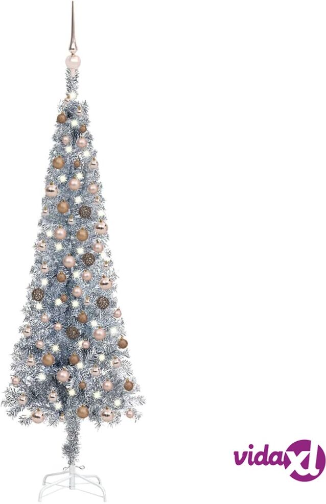 vidaXL Slim Christmas Tree with LEDs&Ball Set Silver 150 cm