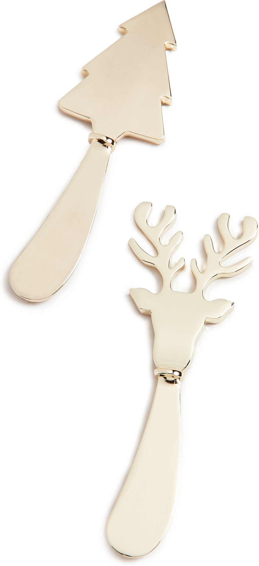 Gift Boutique Set of 2 Reindeer and Tree Butter Knives Gold One Size    size: