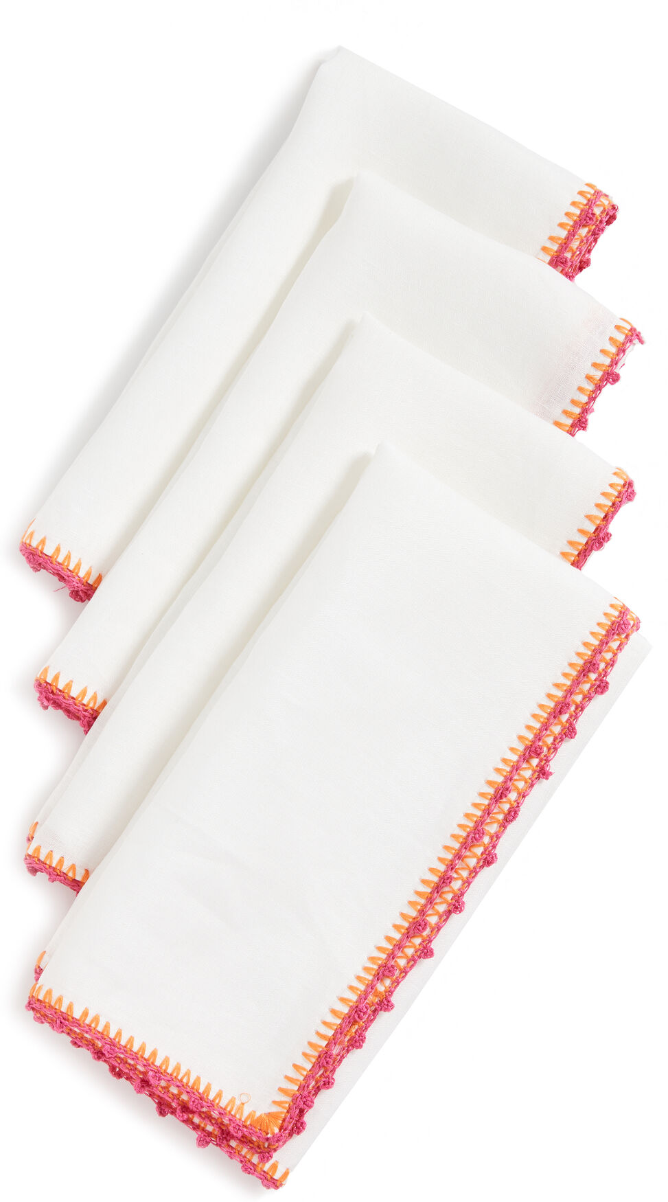 Kim Seybert Knotted Edge Napkin Set White/Pink/Orange One Size    size: