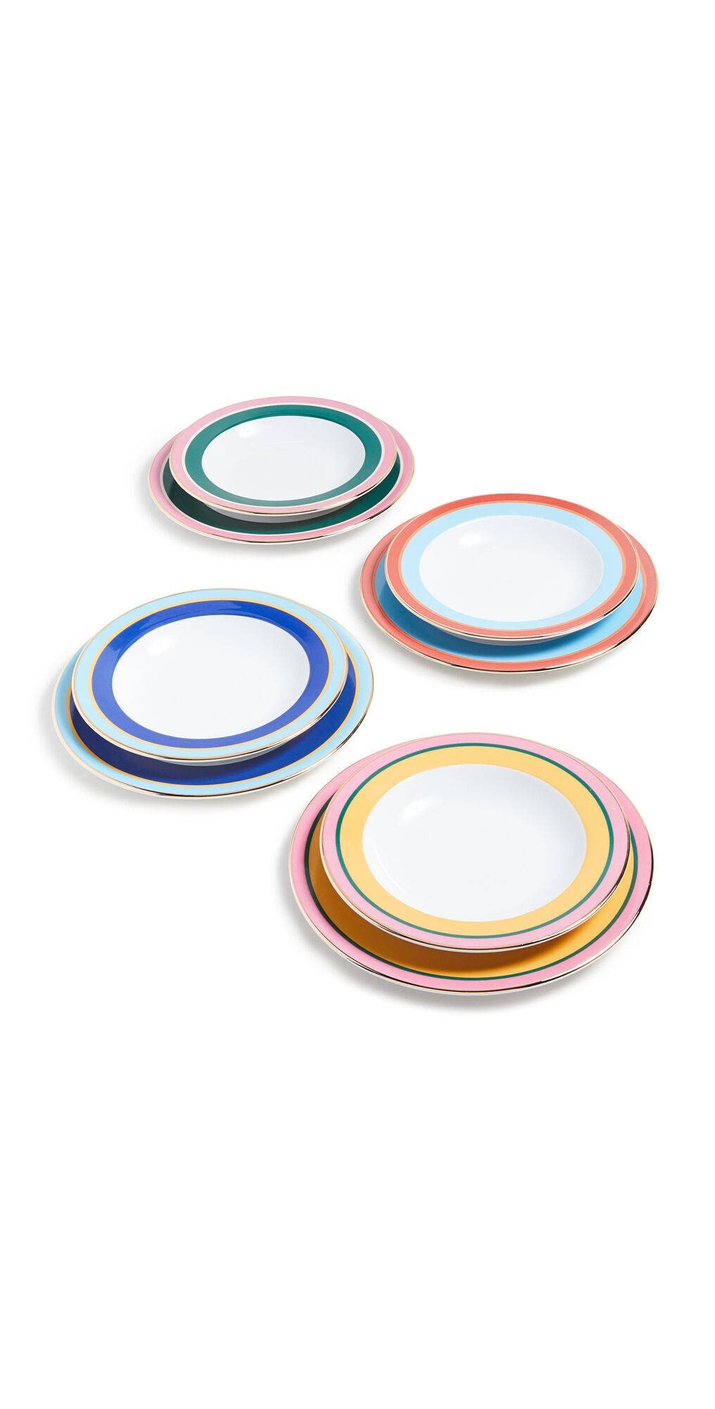 La Double J Soup and Dinner Plates Set of 8 Rainbow Mix One Size  Rainbow Mix  size:One Size