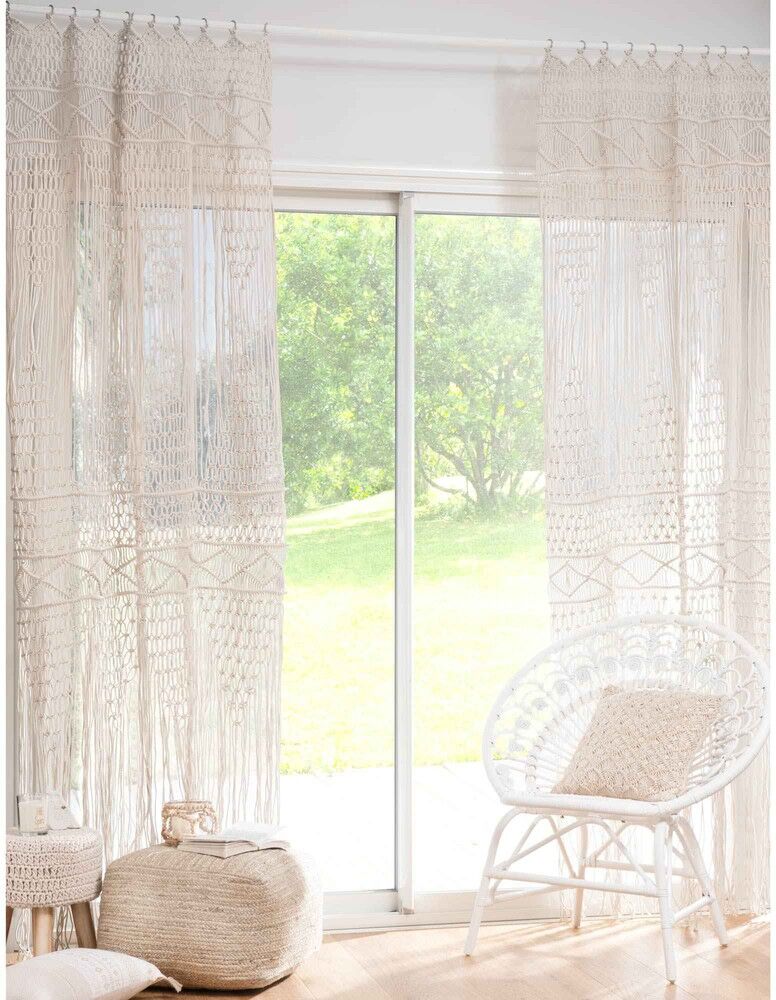 Maisons du Monde Rideau macramé en coton écru à l'unité 105x250