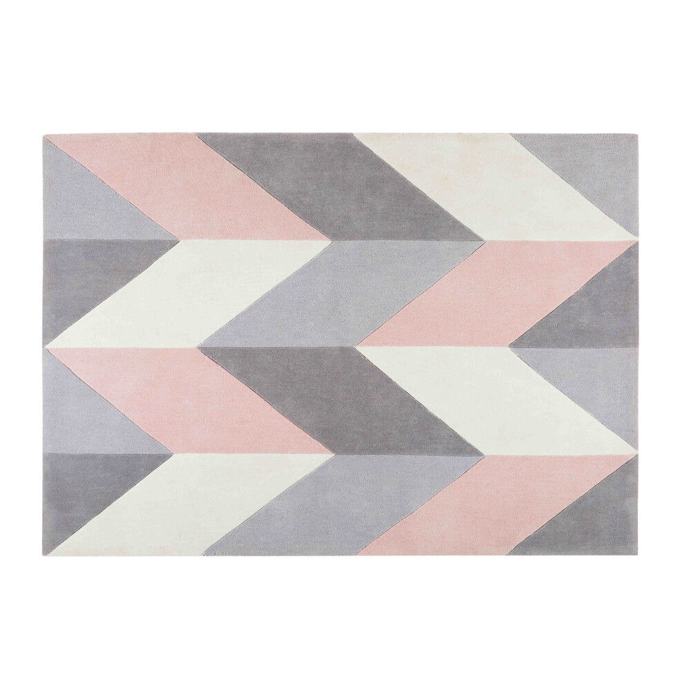 Maisons du Monde Tapis tufté motifs graphiques gris et roses 140x200