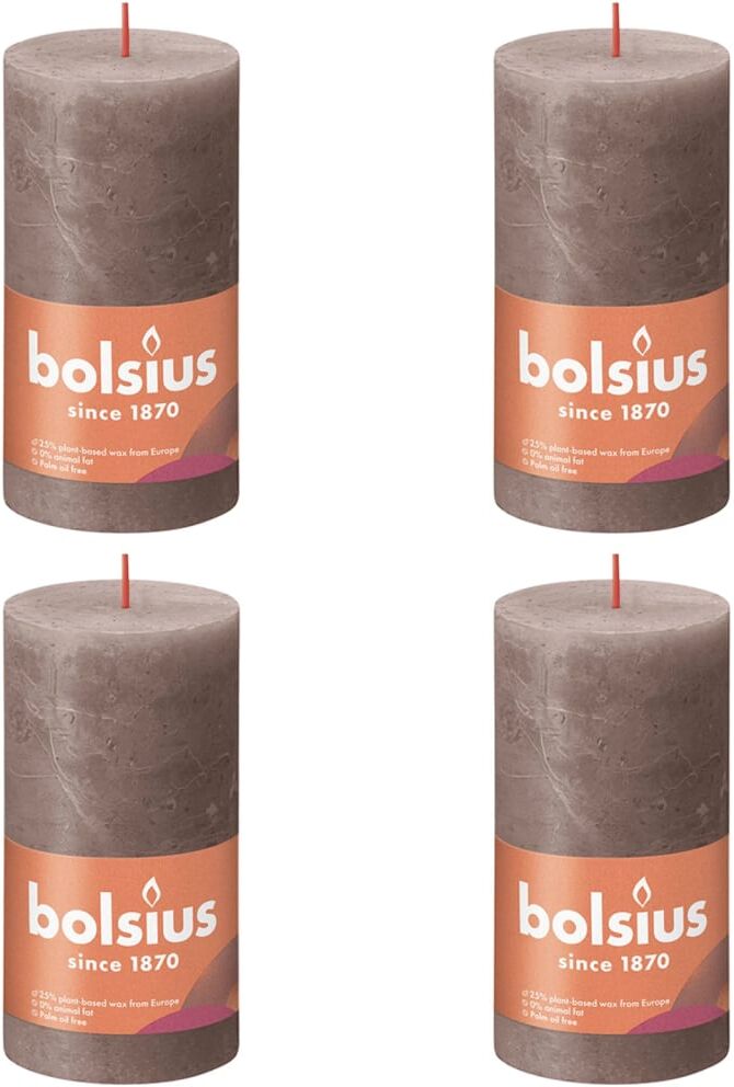 Bolsius Bougies pilier rustiques Shine 4 pcs 130x68 mm Taupe rustique