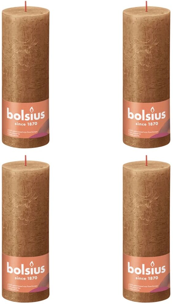 Bolsius Bougies pilier rustiques Shine 4 pcs 190x68 mm Marron épice